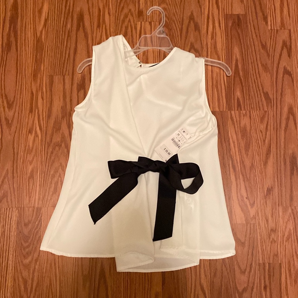 Zara White Tank Top with Black Bow